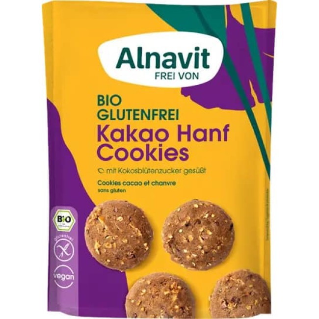 Biscuiti cu seminte de canepa si cacao fara gluten bio 125g Alnavit
